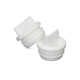 White medical-grade plastic replacement valves for medical devices, isolated on white background
