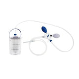Portable medical suction canister with tubing and blue-handled suction device