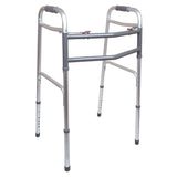 Lightweight folding walker with adjustable legs and padded hand grips for mobility support