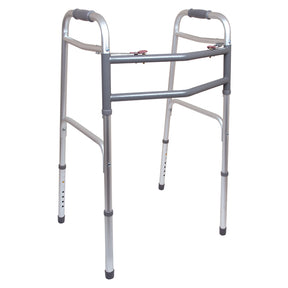 Lightweight folding walker with adjustable legs and padded hand grips for mobility support