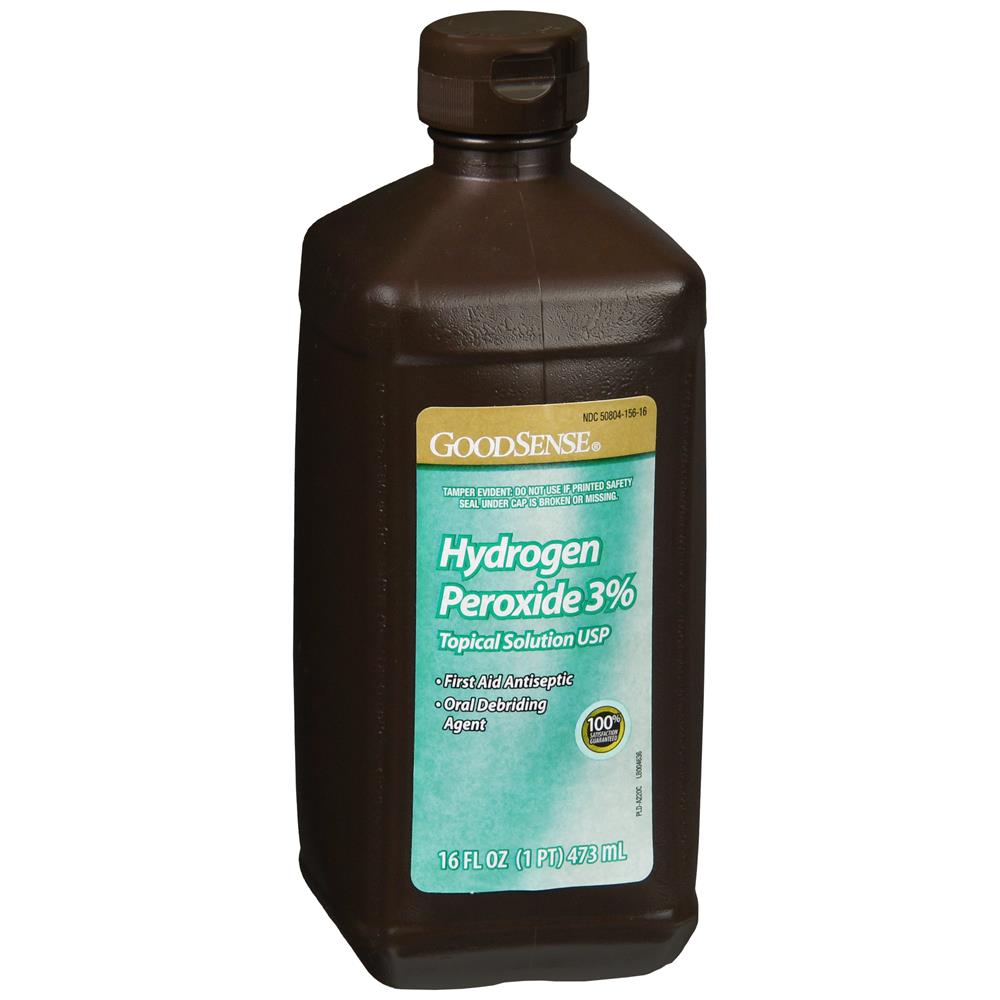 GoodSense hydrogen peroxide 3% topical solution bottle, 16 fl oz, medical antiseptic