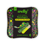 Glow-in-the-dark flex fabric bandages assorted pack, 39 count, with neon designs on box