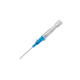 Sterile IV cannula with blue hub and transparent chamber for medical use