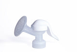 Manual breast pump with silicone flange and handle on white background