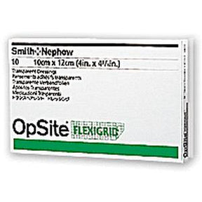 OpSite Flexigrid transparent film dressing box, 10cm x 12cm, medical supply packaging