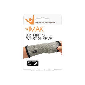 IMAK Arthritis Wrist Sleeve packaging showing gray wrist support for pain relief