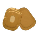 Two sealed rectangular medical adhesive patches on a white background.