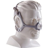 Nasal CPAP mask with headgear for sleep apnea therapy on mannequin head