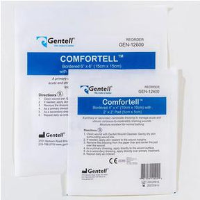 Sterile Gentell Comfortell bordered wound dressings in packaging for medical use