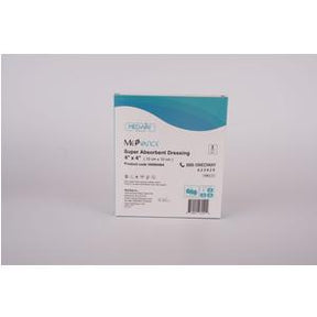 Medical absorbent dressing box with product label on white background