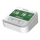 Digital blood pressure monitor with display showing readings and two user buttons