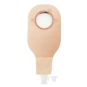 Beige ostomy pouch with drainable bottom and adhesive barrier for medical use