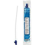 Sterile suction catheter with blue tip and packaging for home medical use