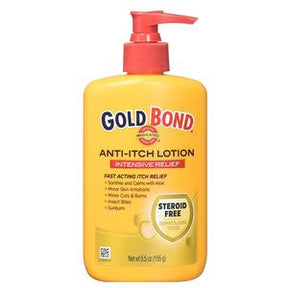 Gold Bond Anti-Itch Lotion bottle with pump, intensive relief, steroid free, 5.5 oz