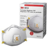 3M 8511 N95 particulate respirator mask with valve in front of product box