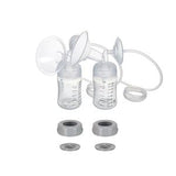 Double electric breast pump set with bottles, lids, and tubing for home medical use