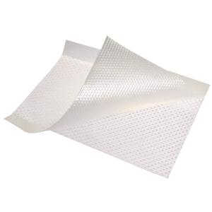 Non-adhesive medical dressing pad with textured, transparent surface on white background