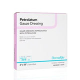 Petrolatum gauze dressing box, sterile medical wound care supply, DermaRite, size 3x18 inches
