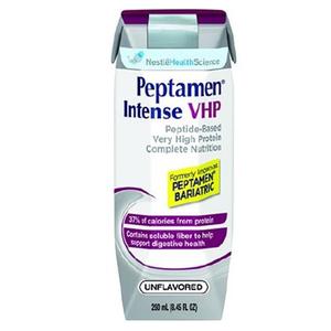 Peptamen Intense VHP unflavored medical nutrition drink carton, 250ml, peptide-based formula