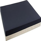 Medical seat cushion with navy top and beige base for pressure relief support