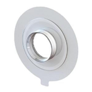 Ostomy barrier ring for medical supplies, round adhesive with central opening on white background