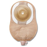 Beige ostomy pouch with skin barrier, drainable and medical supply product on white background