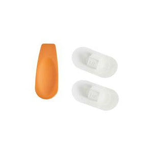 Orange medical device applicator with two white adhesive patches for home medical use