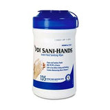 PDI Sani-Hands container of 135 instant hand sanitizing wipes with blue lid