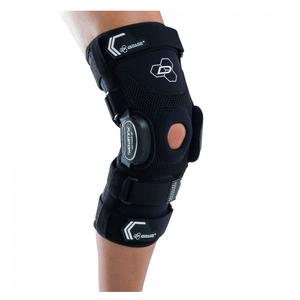 Adjustable black knee brace with straps and open patella for support and compression