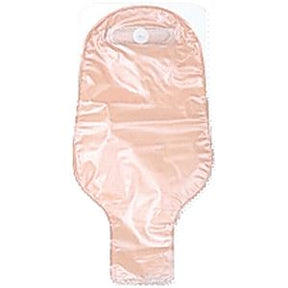 Beige medical ostomy pouch with adhesive backing for stoma care and ostomy supplies