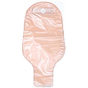 Beige medical ostomy pouch with adhesive backing for stoma care and ostomy supplies