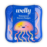 Welly waterproof bandages box with smiling jellyfish cartoon on blue packaging