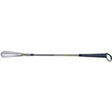Long handle metal shoehorn with ergonomic black grip for easy shoe wearing