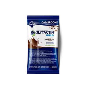 Glytactin Build chocolate protein supplement packet for medical nutrition support