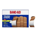Box of Band-Aid Tough Strips adhesive bandages with quiltvent pad, 60 count, front view