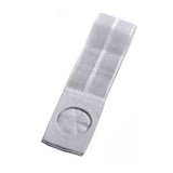 White ostomy belt with adjustable strap and circular opening for medical support