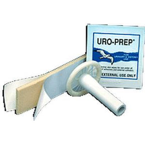 External male catheter kit with adhesive strip and URO-PREP wipe for medical use