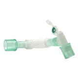 Corrugated green and white medical breathing tube with swivel connector
