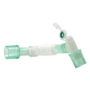 Corrugated green and white medical breathing tube with swivel connector