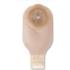 Beige ostomy pouch with adhesive barrier, medical supply for stoma care
