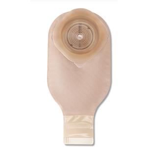 Beige ostomy pouch with adhesive barrier, medical supply for stoma care