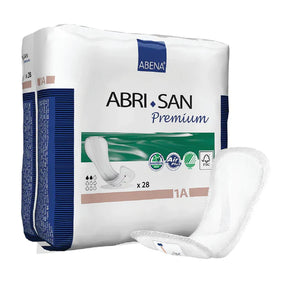 Abena Abri-San Premium 1A pack with incontinence pad, adult absorbent pads, 28 count.