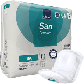 Abena San Premium 3A bladder protection incontinence pads, pack of 28 with one pad shown