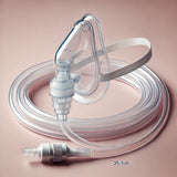 Clear oxygen mask with attached tubing, medical supply for respiratory support