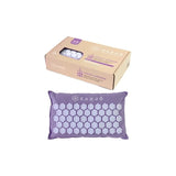 Lavender acupressure pillow with flower-shaped pressure points and packaging box