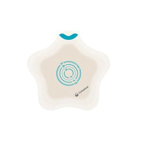 Stoma barrier with blue concentric cutting guides for ostomy care, medical supply product