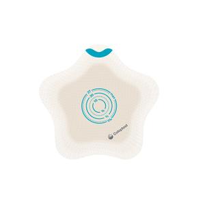 Stoma barrier with blue concentric cutting guides for ostomy care, medical supply product