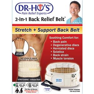 Inflatable beige back support belt with pump for pain relief, targeting chronic back issues.