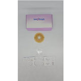 Ostomy barrier ring with adhesive patches, clear bag, and purple Safe n Simple box