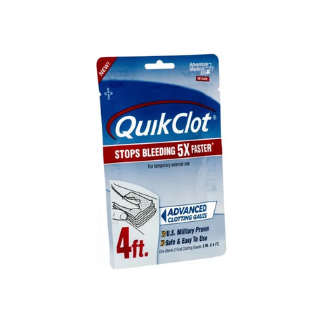 QuikClot advanced clotting gauze 4ft pack, first aid emergency bleeding control product.